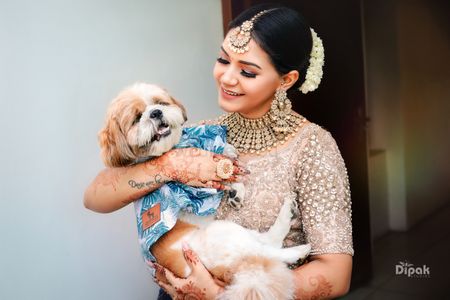 bride and her dog shot before the wedding