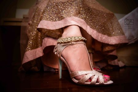 Silver Bridal Heels Under Pink Lehenga