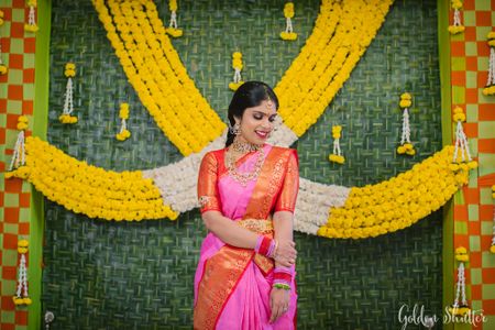 South India bride in a pink saree