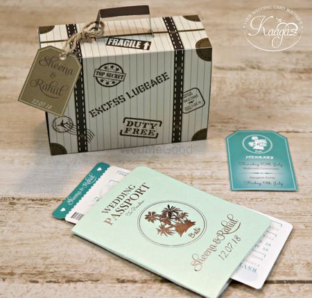 Unique passport theme wedding card with box 