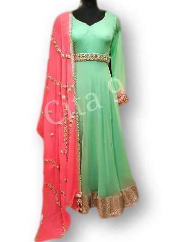 mint and pink anarkali