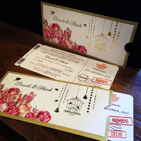 Photo of birdcage motif invitation cards