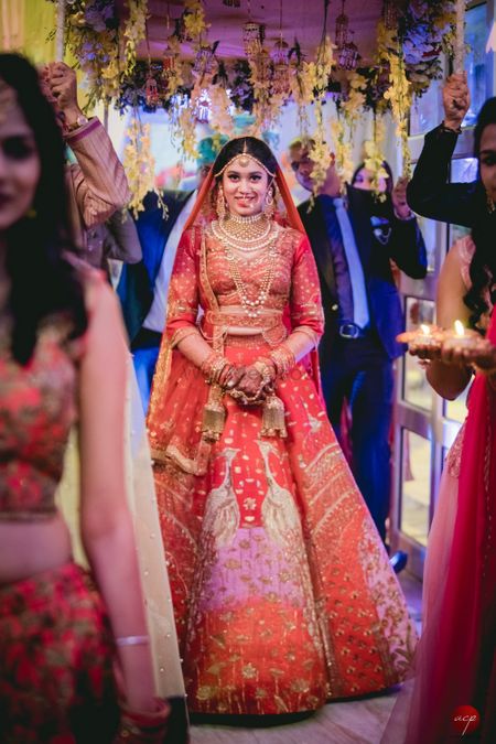Unique red and pink patchwork lehenga