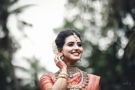 South Indian bridal portrait outdoors 