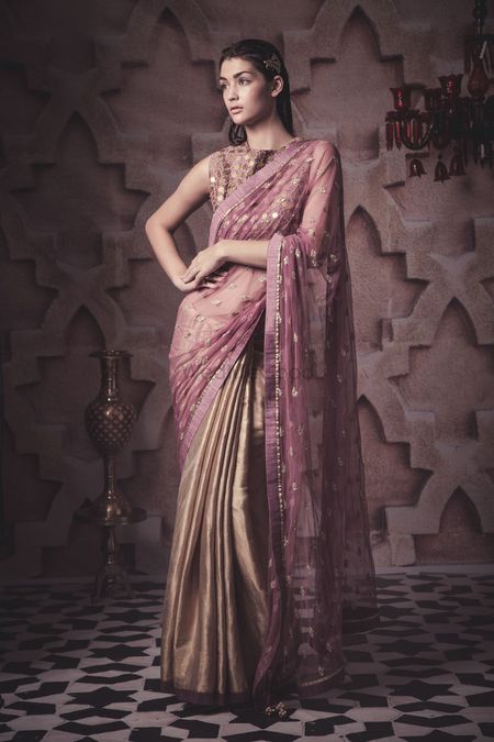 gold and lavender saree