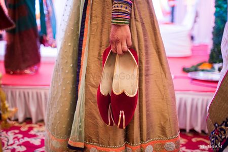 Photo of Maroon velvet groom shoes juta churai