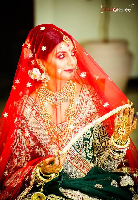 Photo of Bride in Red Veil Portrait