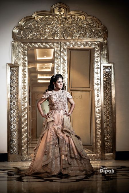 Indo western peach gown for sangeet
