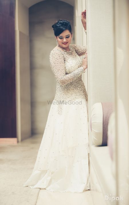 White Cocktail Gown with Silver Sequins Motifs