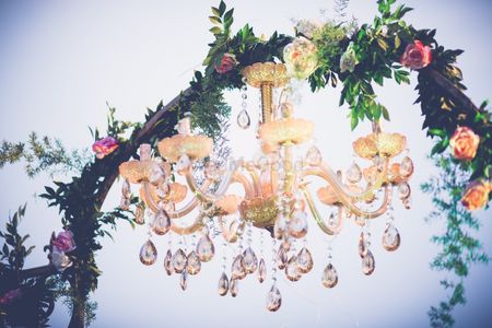 Glamorous chandelier amidst ferns
