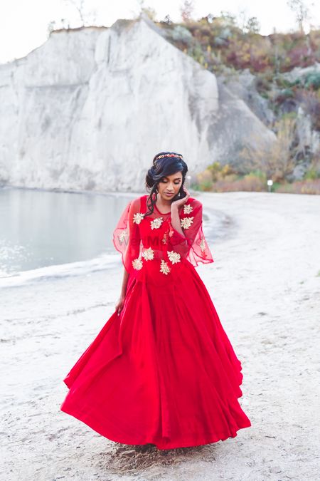 Red Gown with Floral Cape