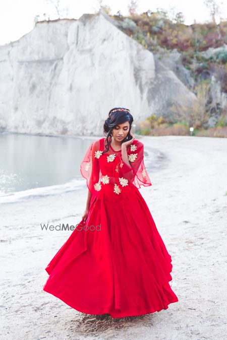 Photo of Red Gown with Floral Cape