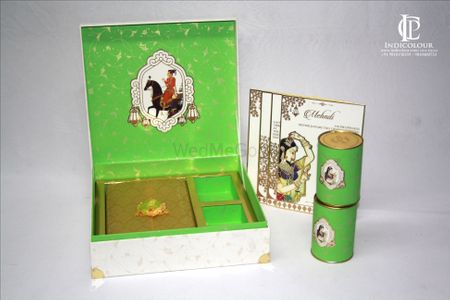 Photo of Wedding Invitation Box with Rajasthani Theme and Cans