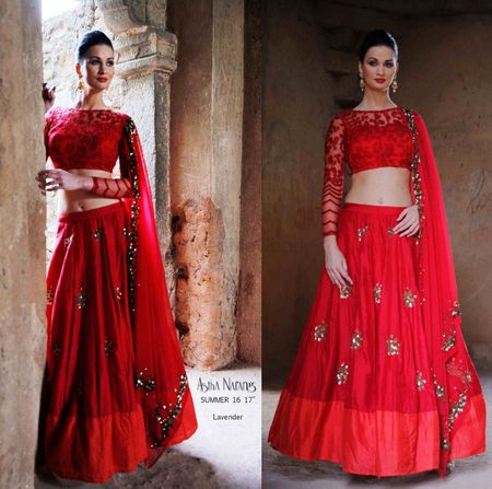 Red Lightweight Bridal Lehenga by Astha Narang