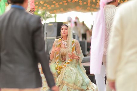 Photo of A stunning pastel bridal lehenga