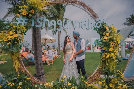 Mehendi photobooth idea with wedding hashtag 