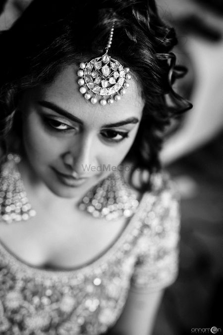 Bridal black and white close up shot with pretty jewellery