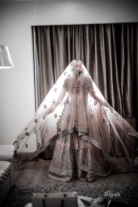Photo of Bridal back portrait with lit dupatta as veil