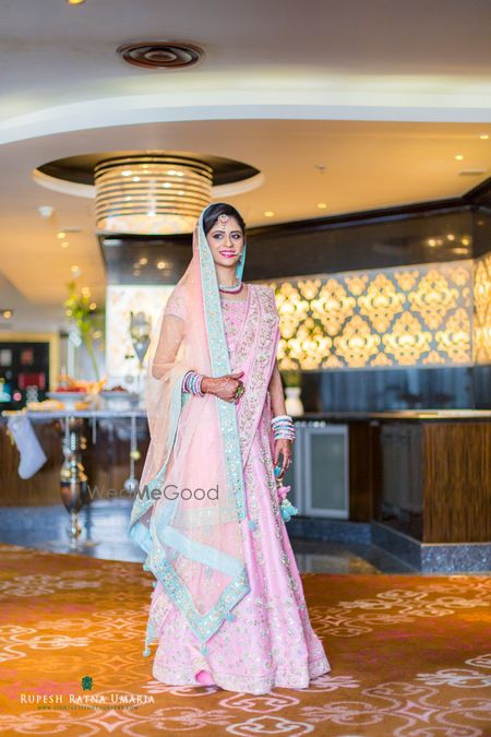 Pastel Pink and Light Blue Lehenga