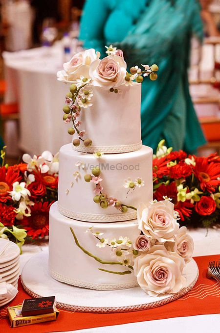 3 Layer Wedding Cake with Floral Decor