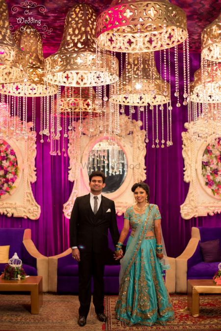 Unique wedding decor with chandeliers at Indian wedidng
