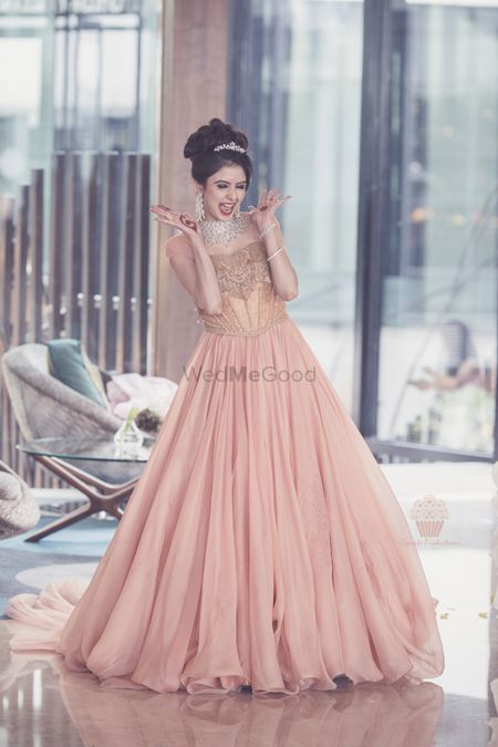 Popular Pink Engagement Gown Aari Work Gown And Pink