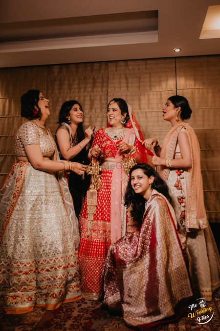 The true happiness of the bride is when she is around her girls at her wedding. 