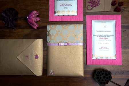 Bright pink and pale blue wedding cards indian