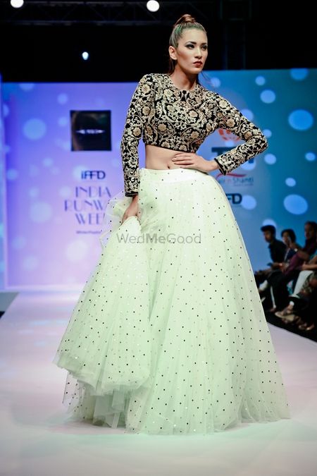 Designed to flaunt Crop Top Lehenga With Long sleeves for Women - Ethnic  Race