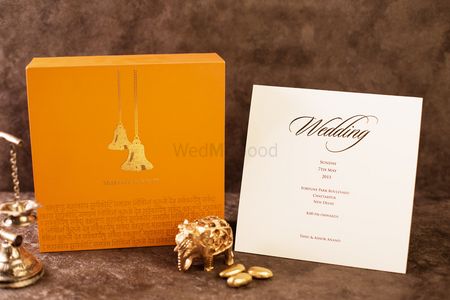 Photo of Yellow wedding card box with bells