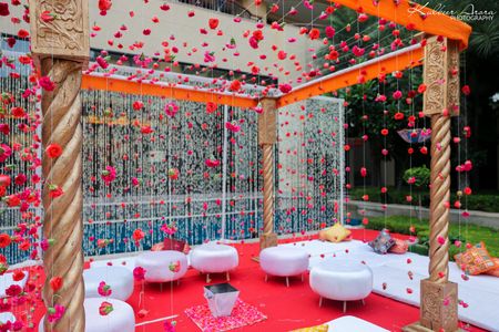 Gold Mandap with Red Floral Decor