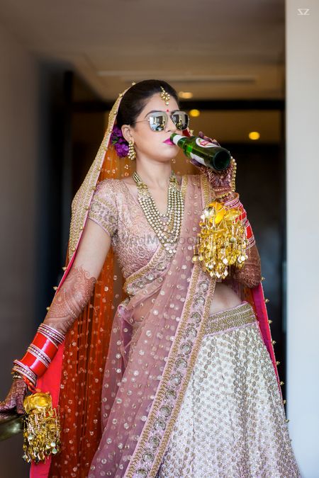 Peach and gold bridal lehenga