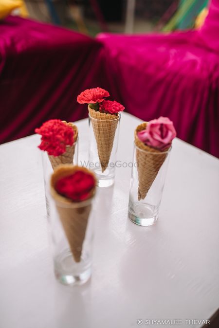Florals in cones for mehendi centrepiece