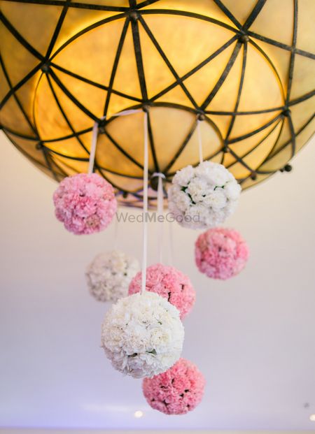 Photo of Hanging Pink and White Floral Balls Decor