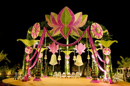 Green and Pink Lotus Inspired Mandap Decor