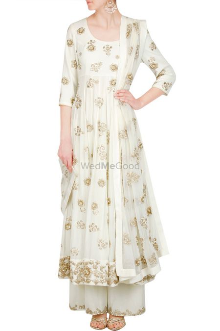 White and gold pallazo with anarkali