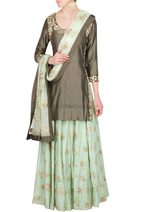 Brown and Mint Sharara with Gold Motifs