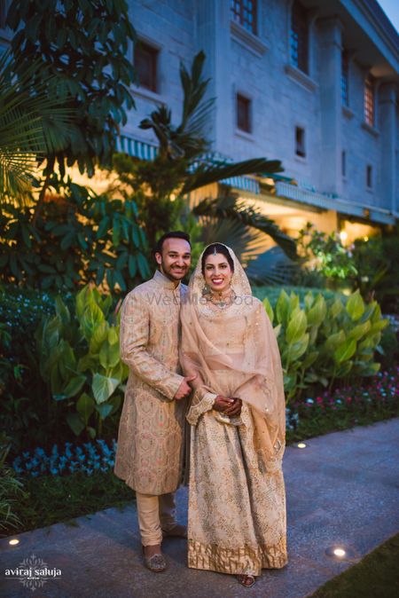 Couple Portrait Wearing Gold Outfits