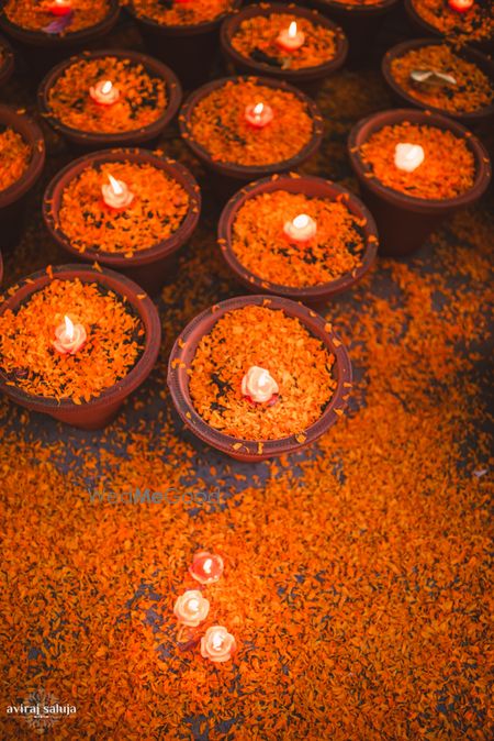 Genda Phool and Diyas Decor