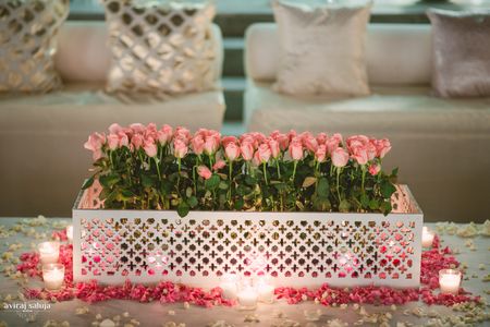 Pink roses as table centerpieces