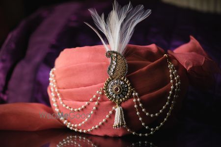 Peach Pagdi with Pearls Kalgi