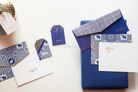 Blue and White Abstract Print Invitation Cards