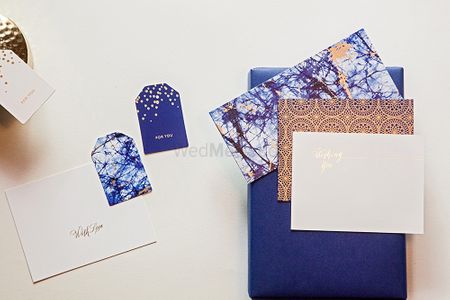 Indigo Blue and Gold Tie-Dye Wedding Cards