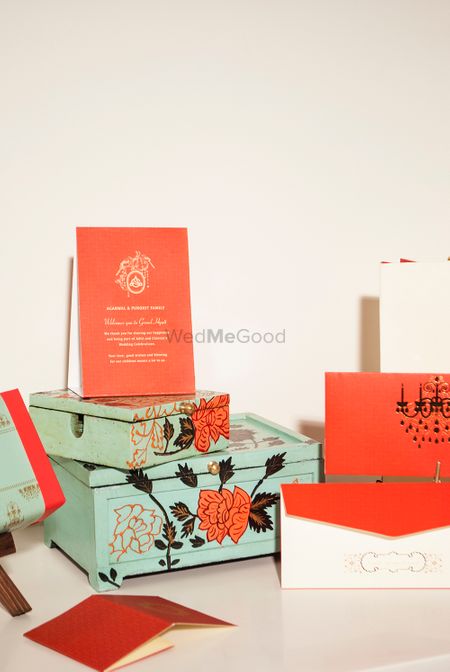 Pastel Green and Coral Red Invitation Boxes