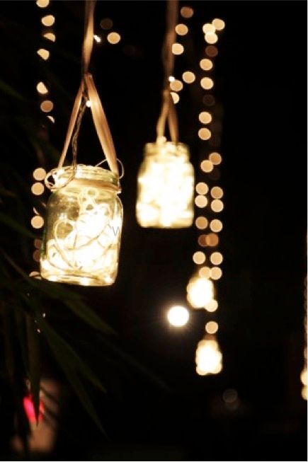 Hanging Mason Jars Decor with Fairy Lights