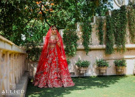 Photo of Gold and red bridal lehenga for morning bride