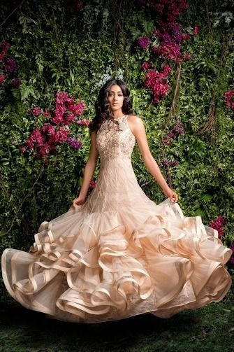 Ruffled gown by Shayamal and BHumika in eggshell