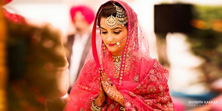 Coral Pink Bride with Gold Jhoomer and Maangtikka