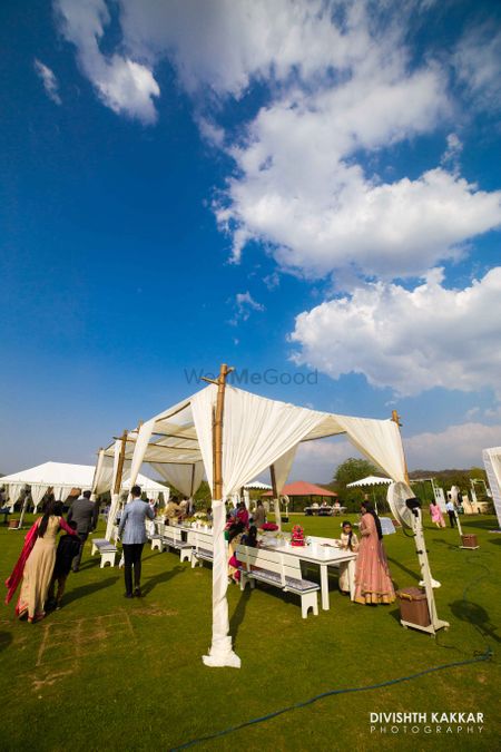 Outdoor Day Decor with White Tents and Seating