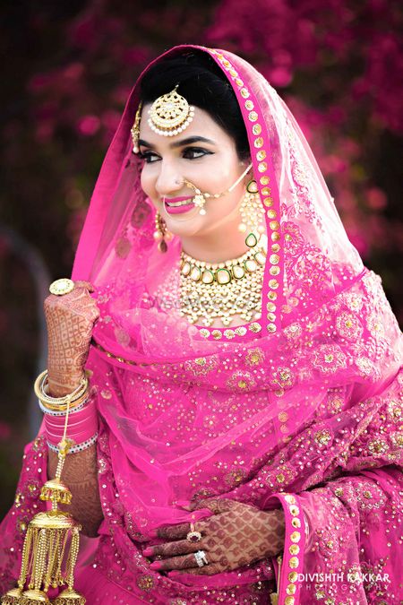Fuchsia Pink Smiling Bride Portrait